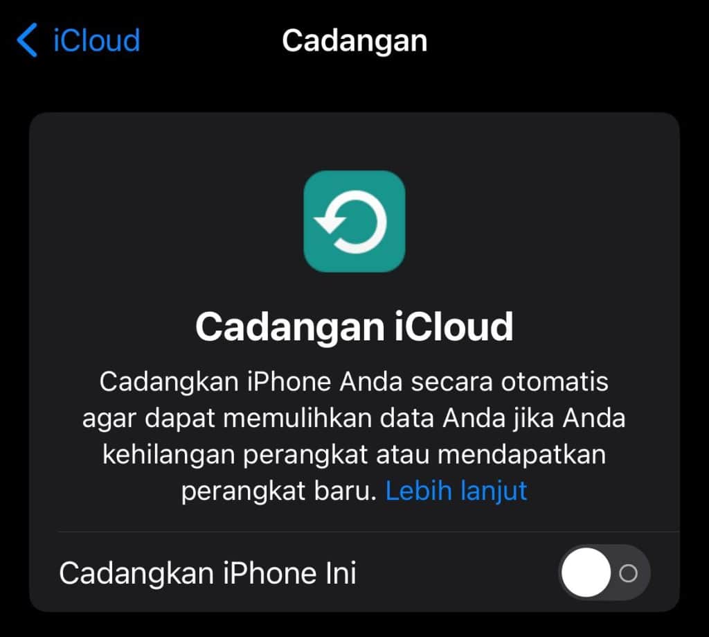 Cara ke enam mematikan cadangan otomatis pada Icloud Iphone