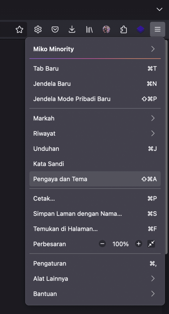 Cari menu ekstensi pada browser favorit anda