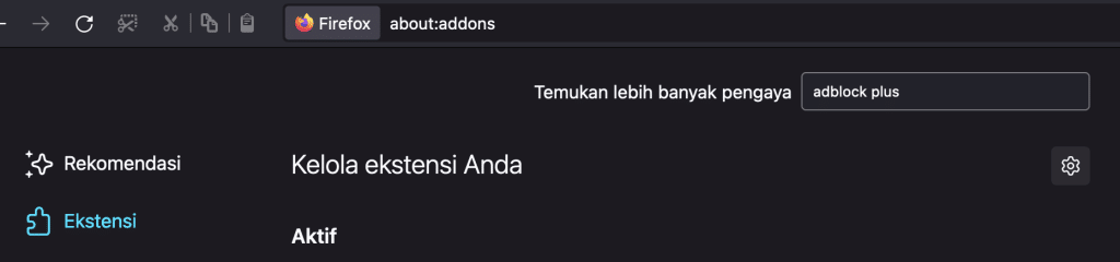 Tuliskan AdblockPlus pada kolom pencarian ekstensi