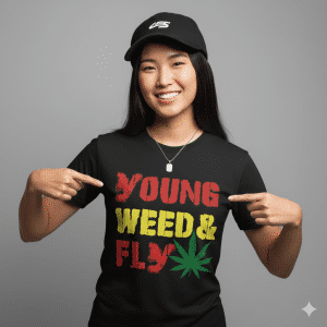 Perempuan asia sedang mengenakan kaos keren